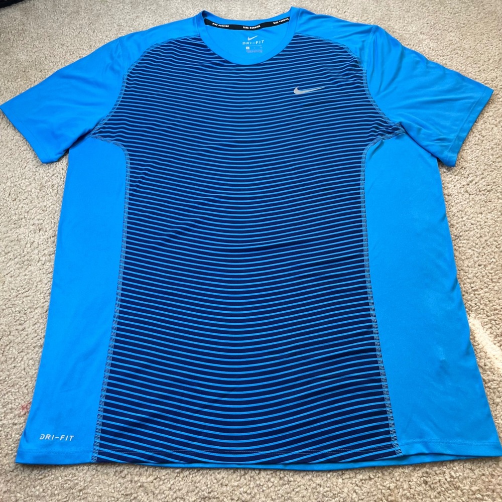 Nike Running Dri-FIT Shirt Mens‎ XL Blue Striped Short Sleeve Performance Tee